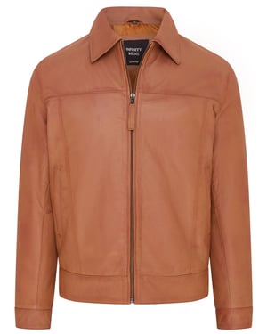 Mens Tan Retro Classic Leather Harrington Biker Jacket - Drammen
