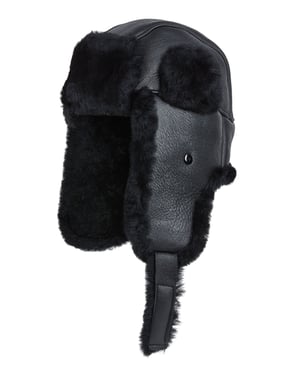 Herrsvart RAF Aviator Fårskinn B-55 Trapper Hat Winter Warm Leather Navigator Hat