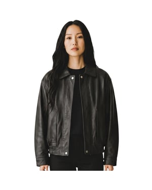 Damer svart läder-Biker Blouson Bomber Oversize-jacka - Sibiu