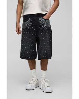 Regular All Over Rhinestone Denim Jorts