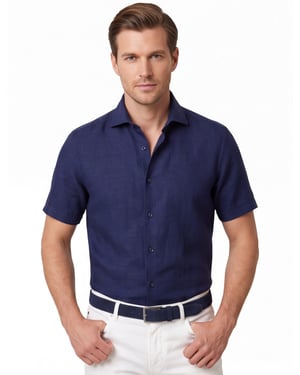 Overhemd Eterna Modern fit donkerblauw korte mouw