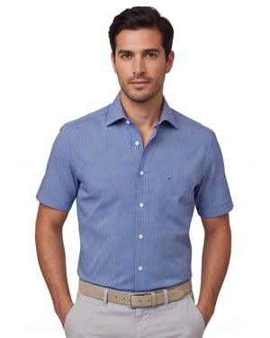 OLYMP korte mouw overhemd blauw ruit normale fit