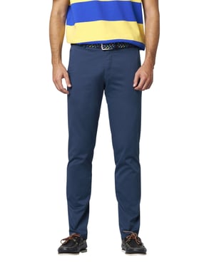 Meyer Pantalon katoen blauw modern fit effen