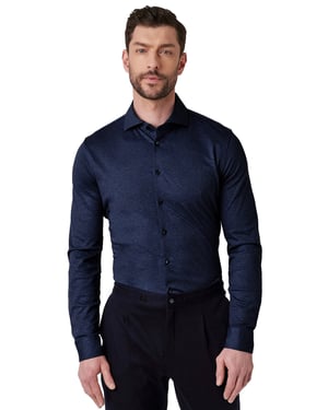 Desoto overhemd navy gemeleerd katoen semi-wide collar