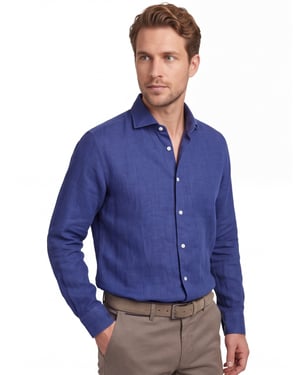 Overhemd Seidensticker linnen donkerblauw regular fit