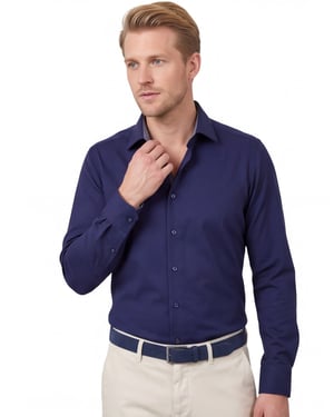 katoenen overhemd Olymp wijde fit effen donkerblauw