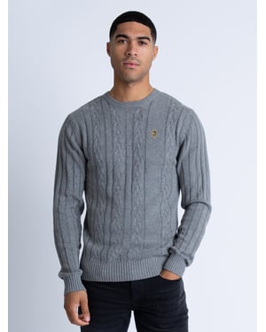 Luke 1977 Men's Morden Textured Crew Neck Knitted Jumper in Grey