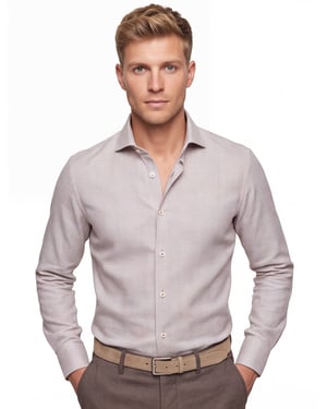 Overhemd R2 Amsterdam Modern Fit beige geruiten patroon