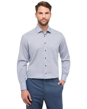 Blauw geprint Eterna overhemd katoen met borstzak