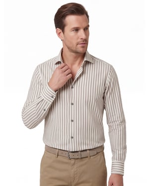 Michaelis overhemden groen wit gestreept slim fit strijkvrij