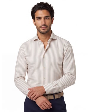 Profuomo overhemd gestreept beige strijkvrij