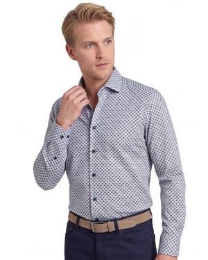 Olymp overhemd blauw geprint modern fit katoen