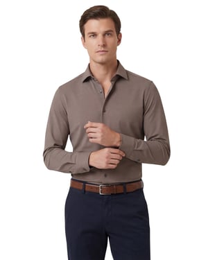 Business overhemd Cavallaro Napoli bruin semi-wide spread boord