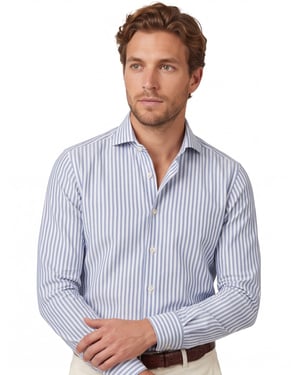 Profuomo overhemd blauw gestreept strijkvrij