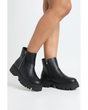 Wide Fit Zip Detail Chunky Chelsea Boots