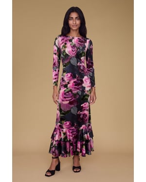 Petite Velvet Rose Print Maxi Dress