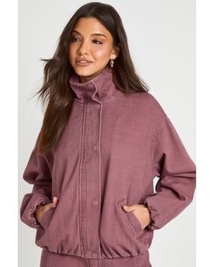 Funnel Neck Denim Bomber Jacket
