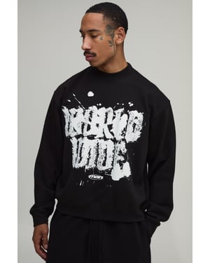 Black Oversized Boxy Worldwide Graffiti Print Sweatshirt