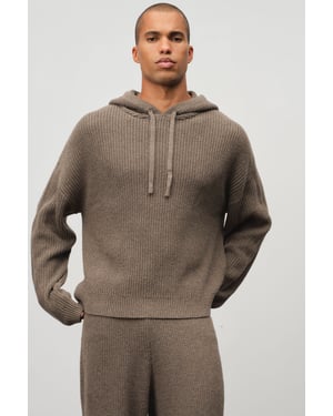Relaxed Boxy Wool Blend Ribbed Knitted Hoodie