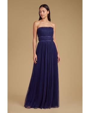 Mini Bow Bandeau Mesh Bridesmaid Maxi Dress