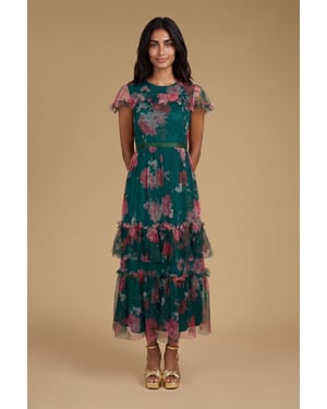 Petite Printed Tulle Maxi Dress