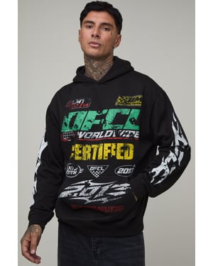 Tall Black Oversized Moto Print Hoodie