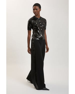 Sequin Side Strip Wide Leg Trouser