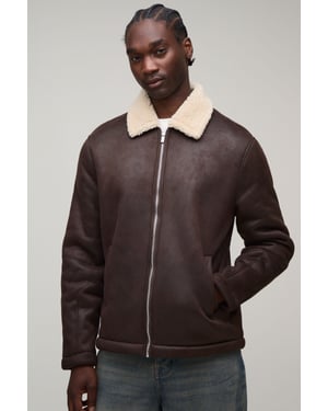 Tall Faux Suede Aviator Jacket In Brown