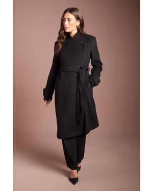 Asymmetric Wrap Wool Look Midi Coat