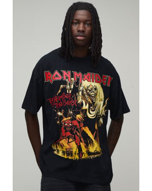 Oversized Iron Maiden Acid Wash License Print T-shirt