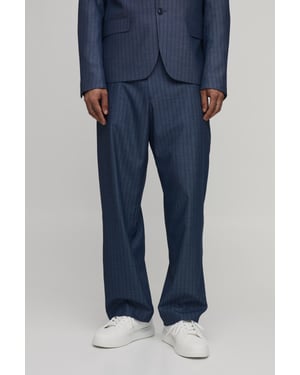 Striped Denim Look Relaxed Fit Tailored Trousers