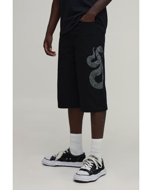 Relaxed Fit Longline Rhinestone Snake Short