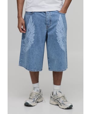 Skull Graphic Longline Denim Jorts