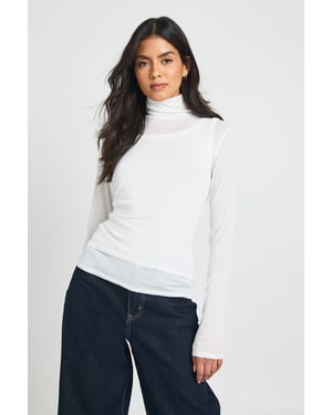 Sheer Textured 2 in 1 Roll Neck Top