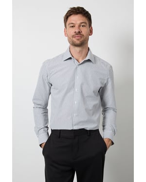 Light Grey Bold Stripes Easy Iron Slim Fit Long Sleeve Shirt