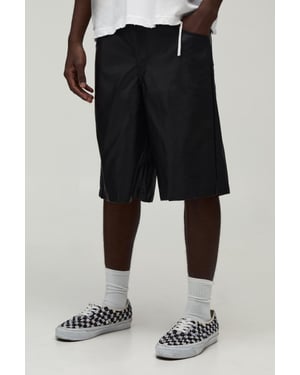 Relaxed Fit Washed PU Longline Short
