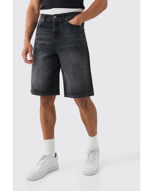 Double Waist Band Denim Jorts In Black