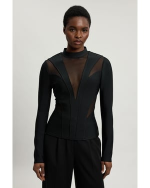 Figure Form Bandage Mesh Detail Knit Top