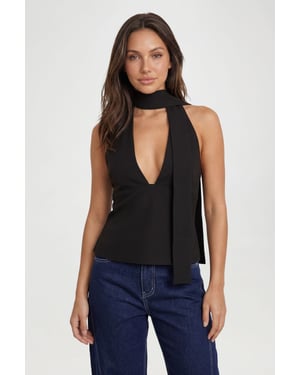 Scarf Detail Plunge  Tailored Top