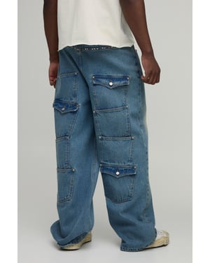 Tall Rhinestone Trim Multi Pocket Baggy Jeans