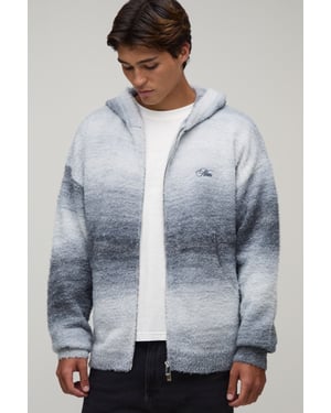 Relaxed Fluffy Ombre Zip Thru Knitted Hoodie