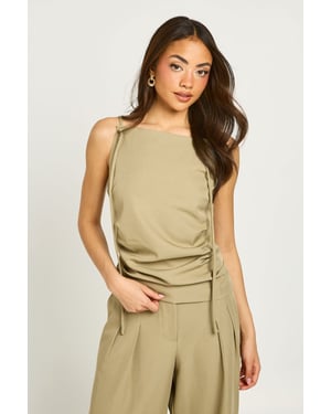 Strap Detail Pleated Tailored Top