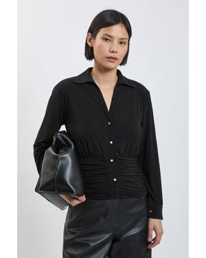 Petite Drapey Crepe Ruched Waist Jersey Blouse