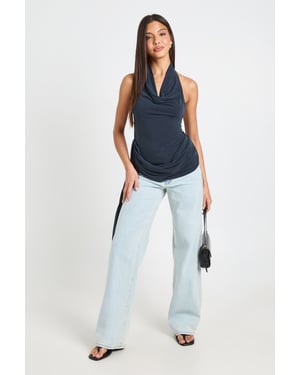 Cupro High Neck Drape Detail Top
