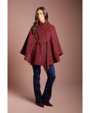 Button Detail Belted Occasion Cape