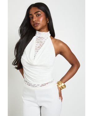 Lace Cowl Neck Halterneck Top