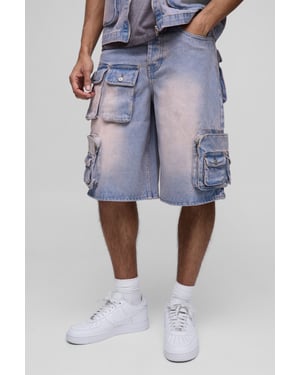 Regular Fit Washed Pink Cargo Denim Jorts