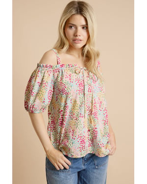 Multi Tie Front Cold Shoulder Long Sleeve Top