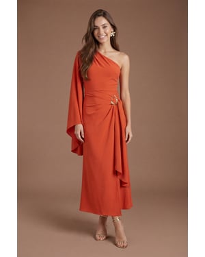 Metal Detail One Shoulder Midi Dress