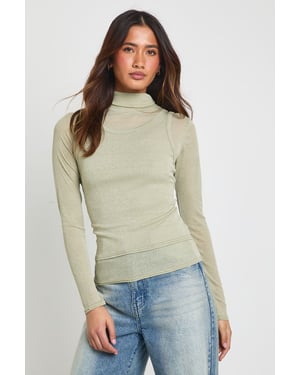 Sheer Textured 2 in 1 Roll Neck Top